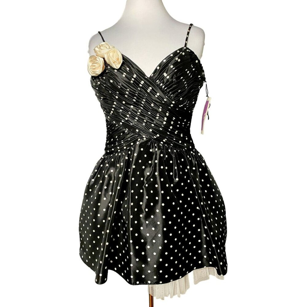 Hailey Logan Black & White Polka Dot Mini Dress 5/6 Homecoming Dance Party NEW
